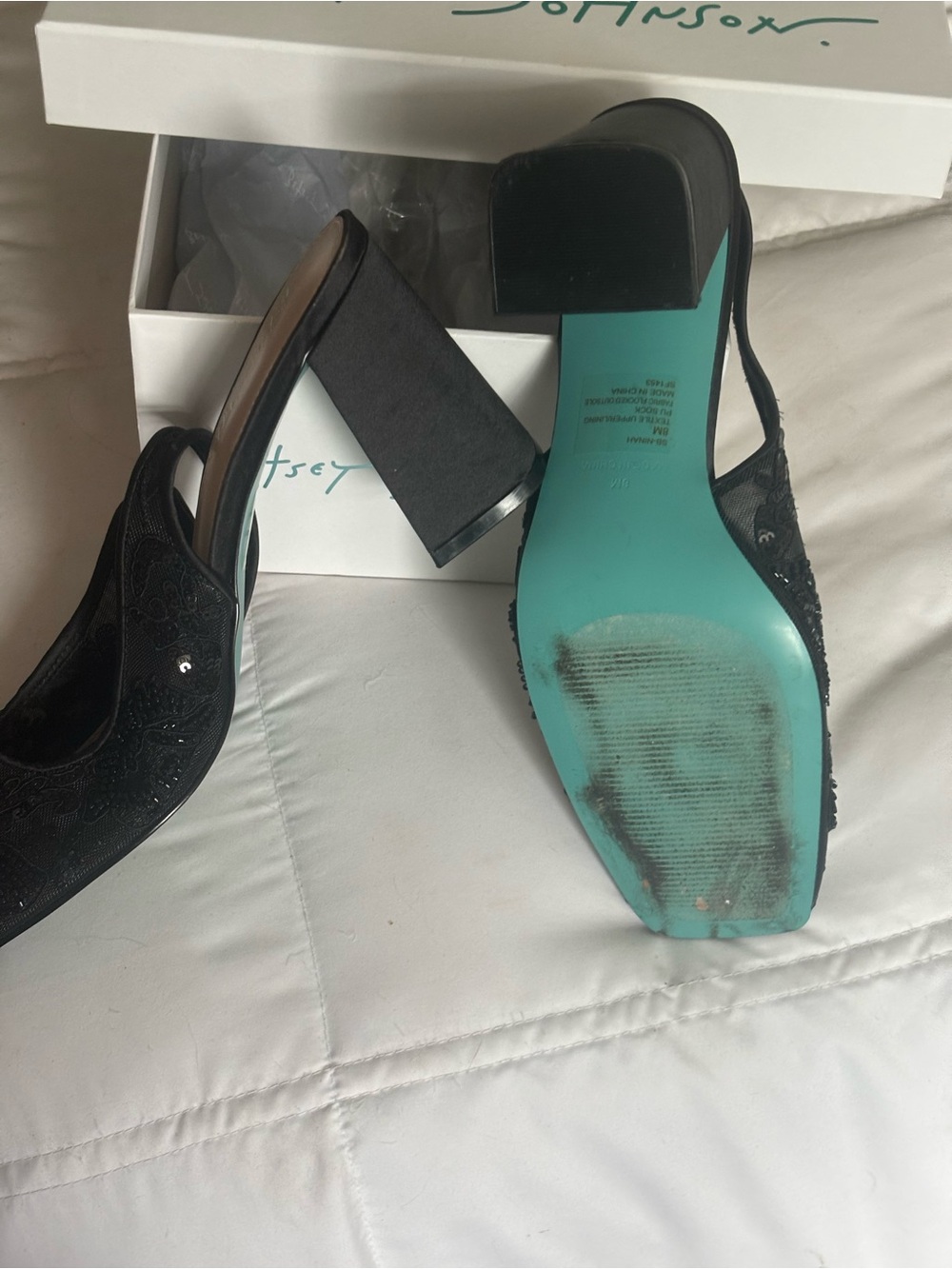 Women’s Black Slingback Block Heel with Sequins-Betsey Johnson size 8.